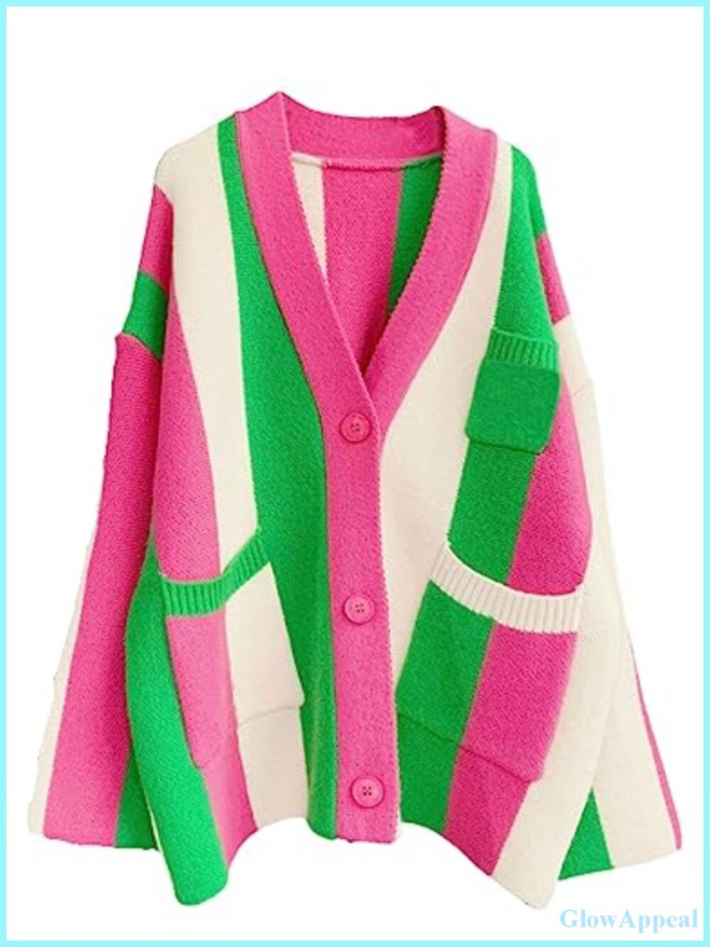 Women's Long Sleeve Rainbow Striped Oversized Cardigan Sweater Chunky Knit